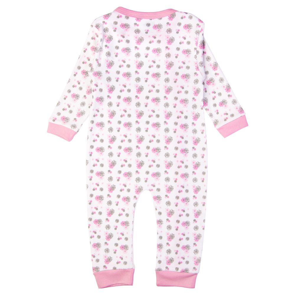 Babies Basic - Printed Long Sleeves Jumpsuit/Romper - White/Pink