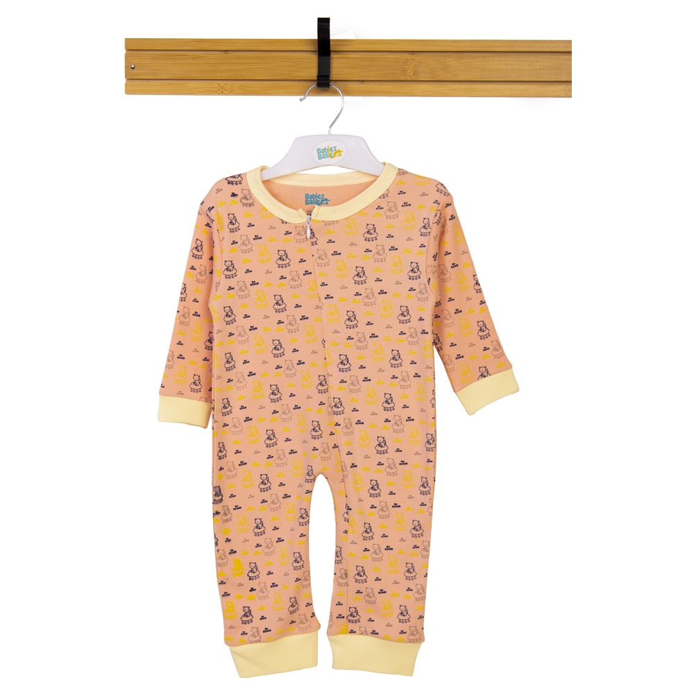 Babies Basic - Printed Romper/Sleepsuit - Peach