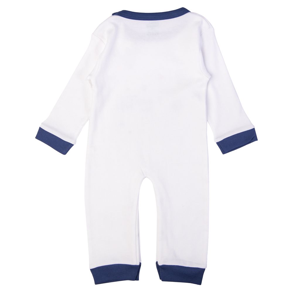 Babies Basic - Printed Long Sleeves Jumpsuit/Romper - White/Blue