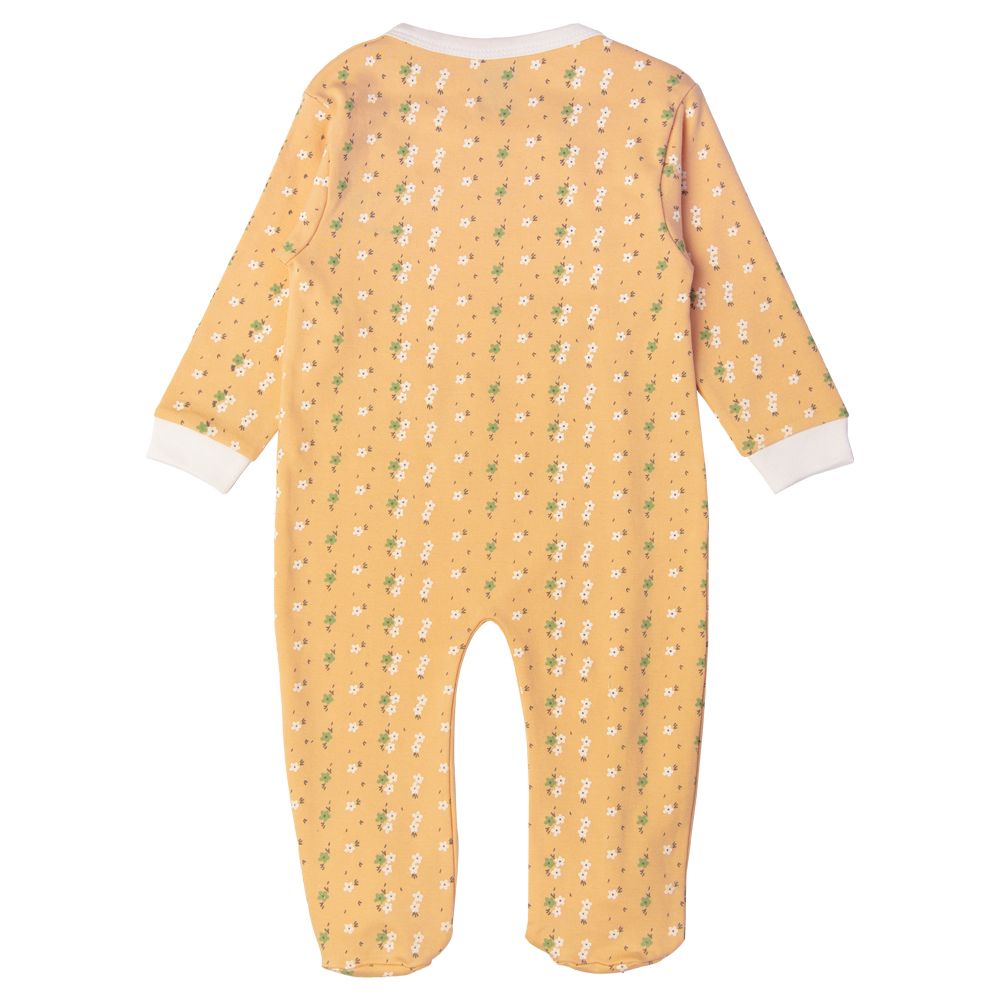 Babies Basic - Printed Long Sleeves Jumpsuit/Romper - Peach/White