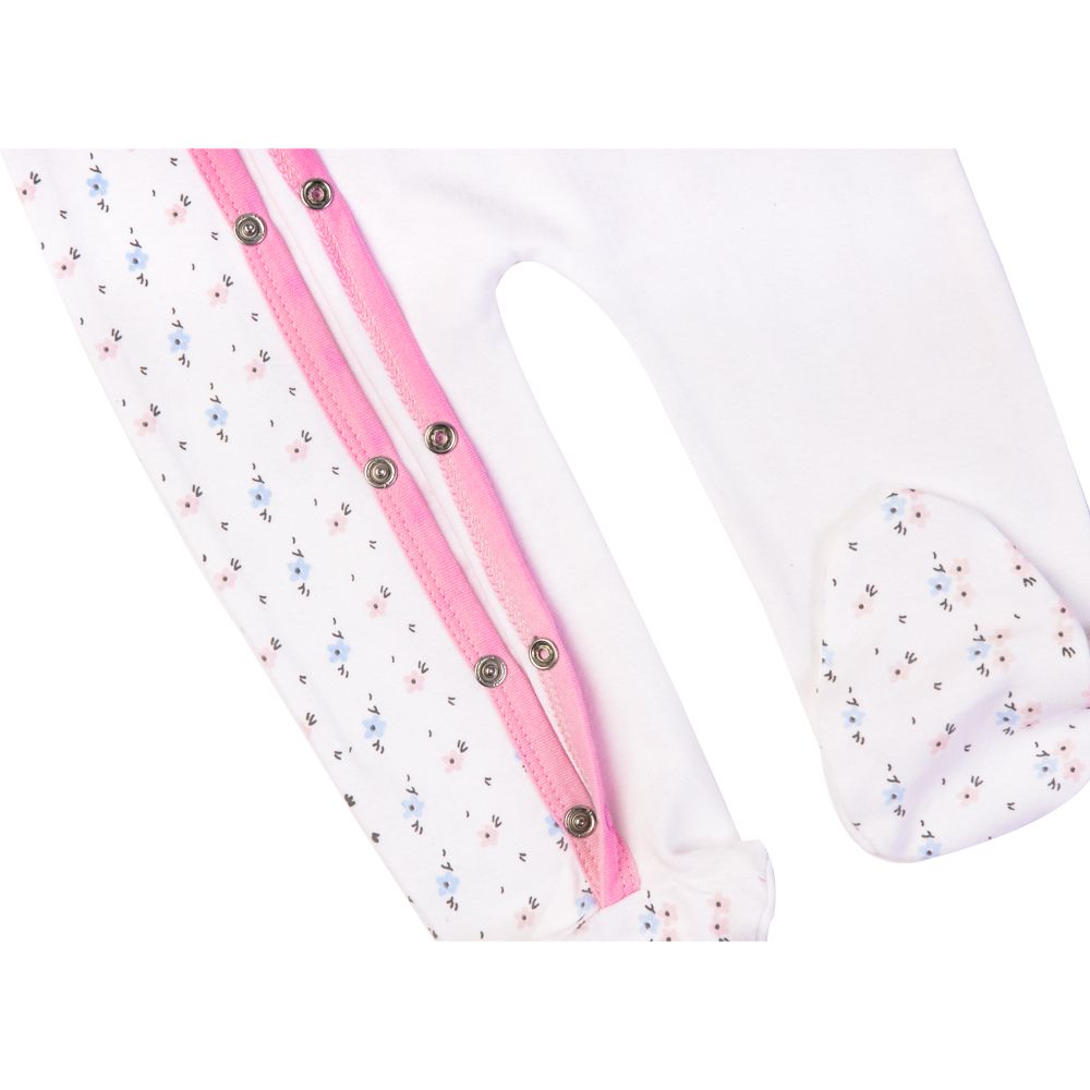 Babies Basic - Printed Long Sleeves Jumpsuit/Romper - White/Light Pink