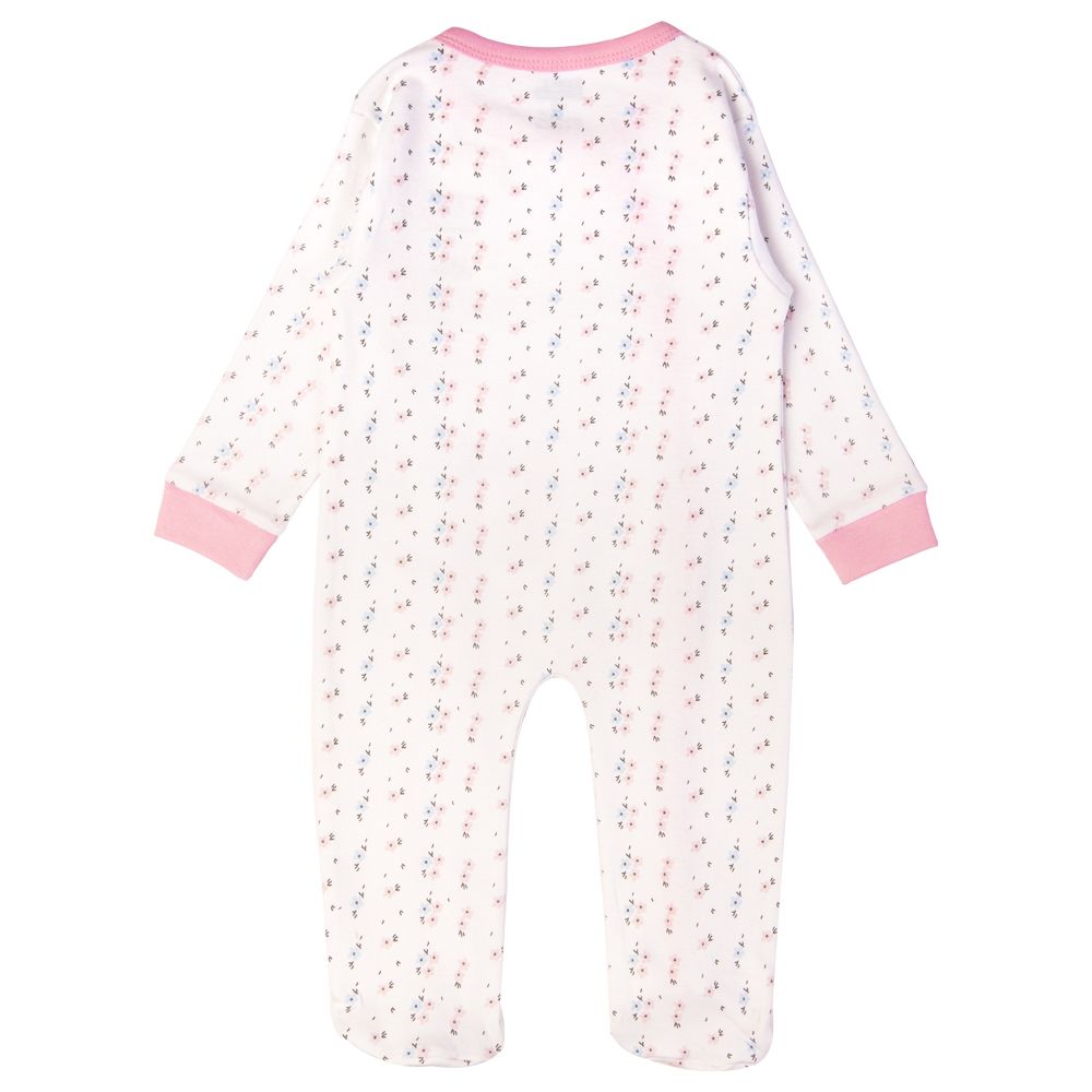 Babies Basic - Printed Long Sleeves Jumpsuit/Romper - White/Light Pink