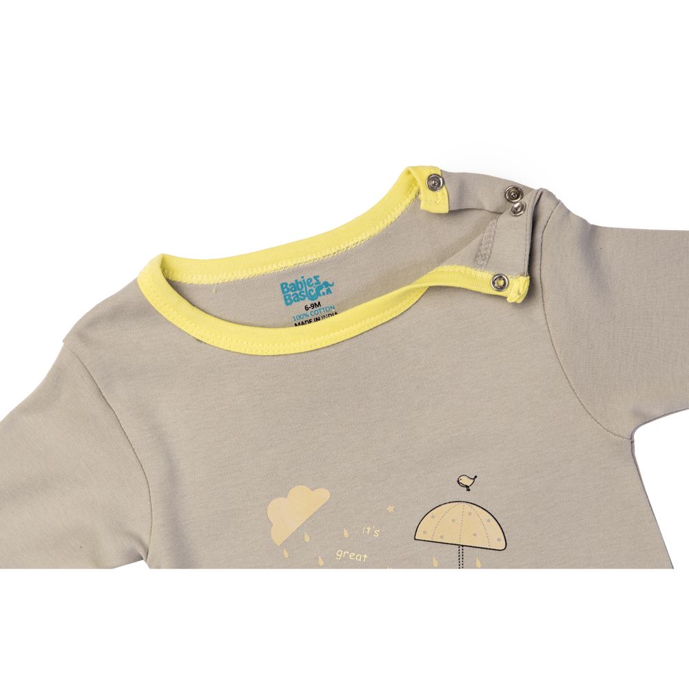 Babies Basic - Printed Long Sleeves Romper/Sleepsuit - Grey/Yellow