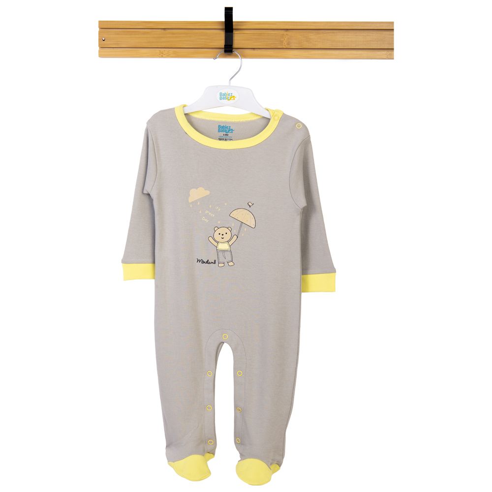 Babies Basic - Printed Long Sleeves Romper/Sleepsuit - Grey/Yellow