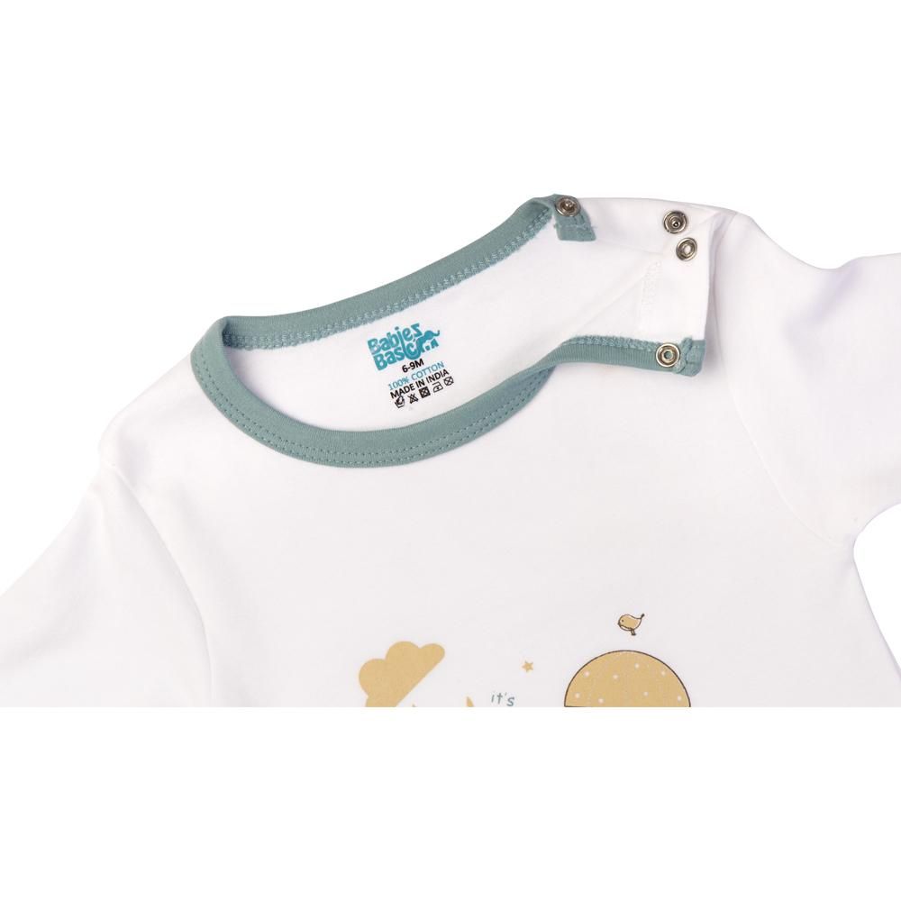 Babies Basic - Printed Long Sleeves Jumpsuit/Sleepsuit - White