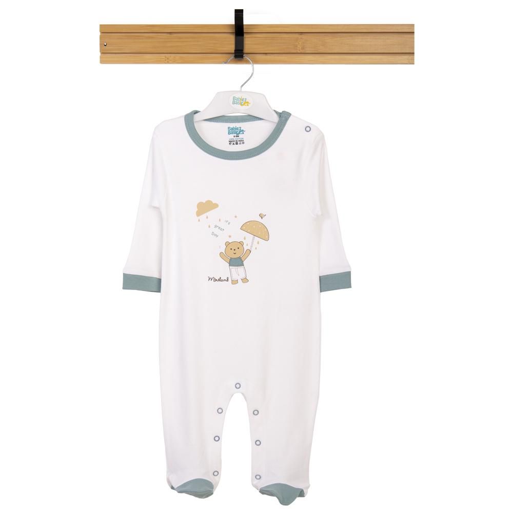 Babies Basic - Printed Long Sleeves Jumpsuit/Sleepsuit - White