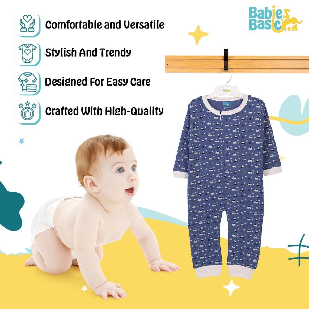 Babies Basic - Printed Long Sleeves Jumpsuit - Airforce Blue