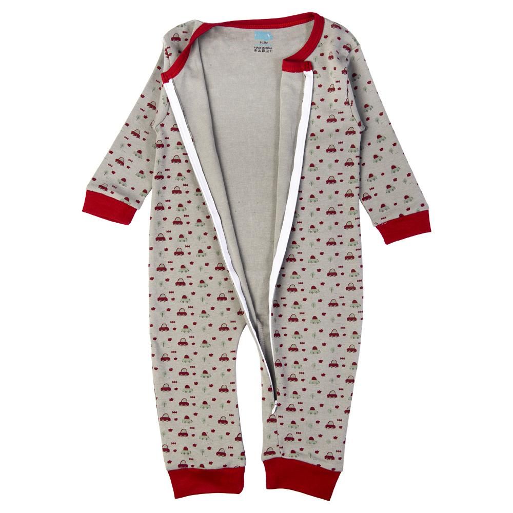 Babies Basic - Printed Long Sleeves Romper - Grey/Red