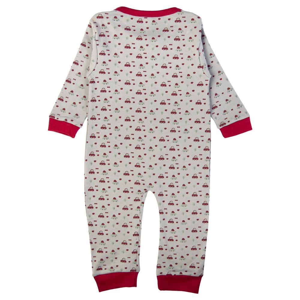 Babies Basic - Printed Long Sleeves Romper - Grey/Red