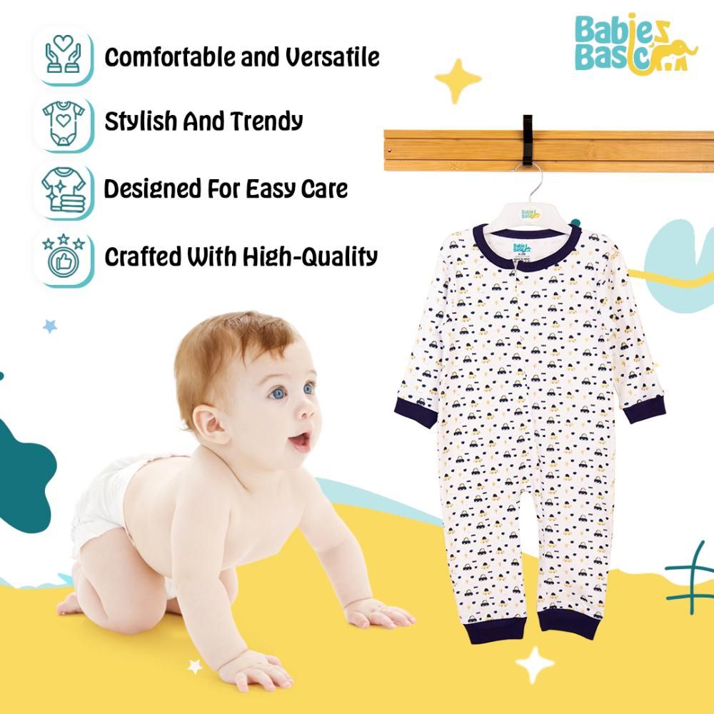 Babies Basic - Printed Long Sleeves Sleepsuit - White