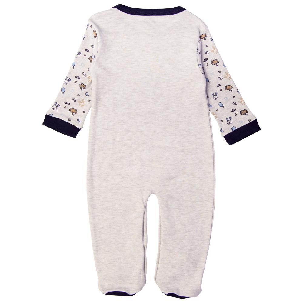 Babies Basic - Printed Long Sleeves Romper - Grey/Blue