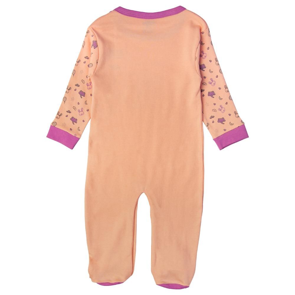 Babies Basic - Printed Long Sleeves Jumpsuit/Romper - Pink/Purple