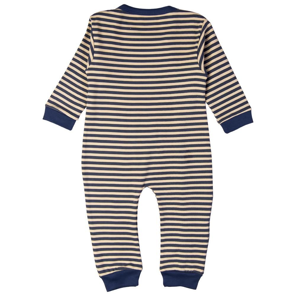 Babies Basic - Printed Long Sleeves Jumpsuit/Romper/Sleepsuit - Beige/Blue