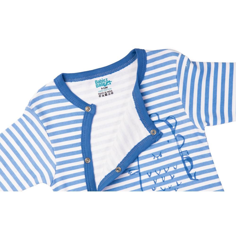 Babies Basic - Printed Long Sleeves Jumpsuit - Blue