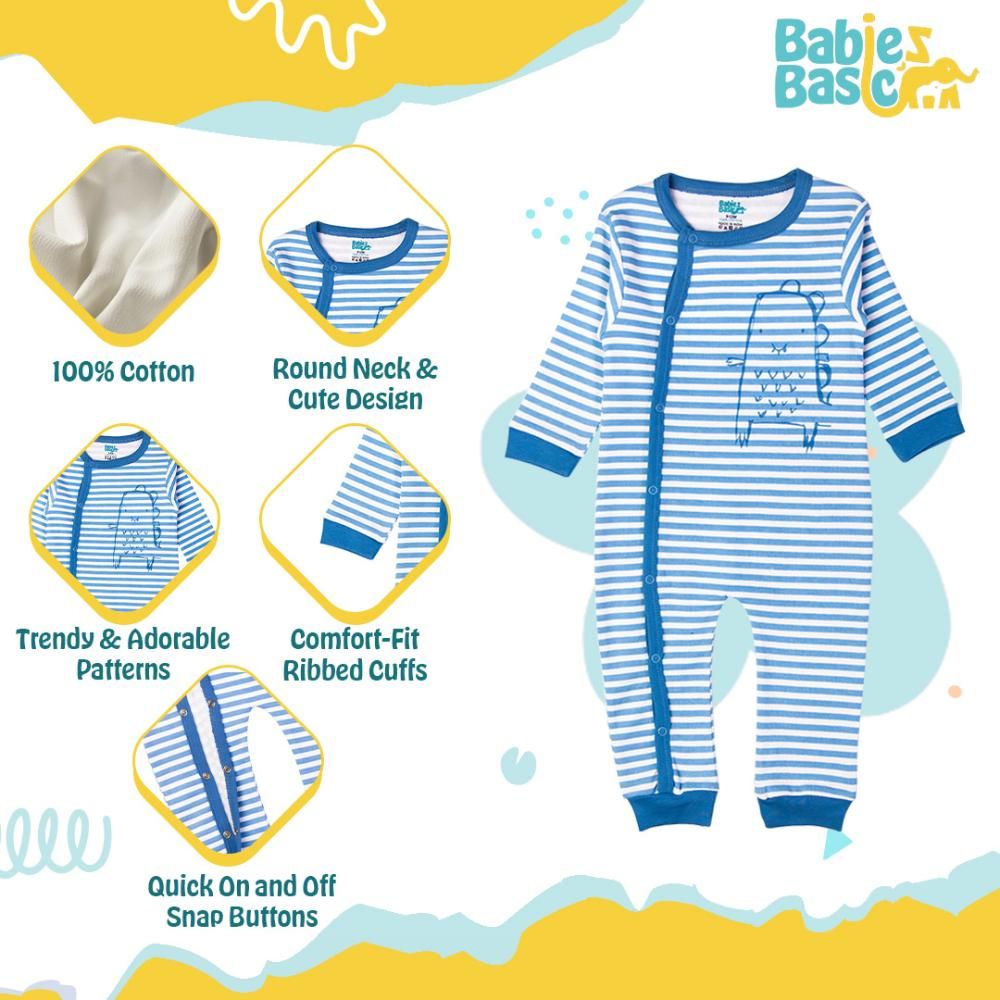 Babies Basic - Printed Long Sleeves Jumpsuit - Blue