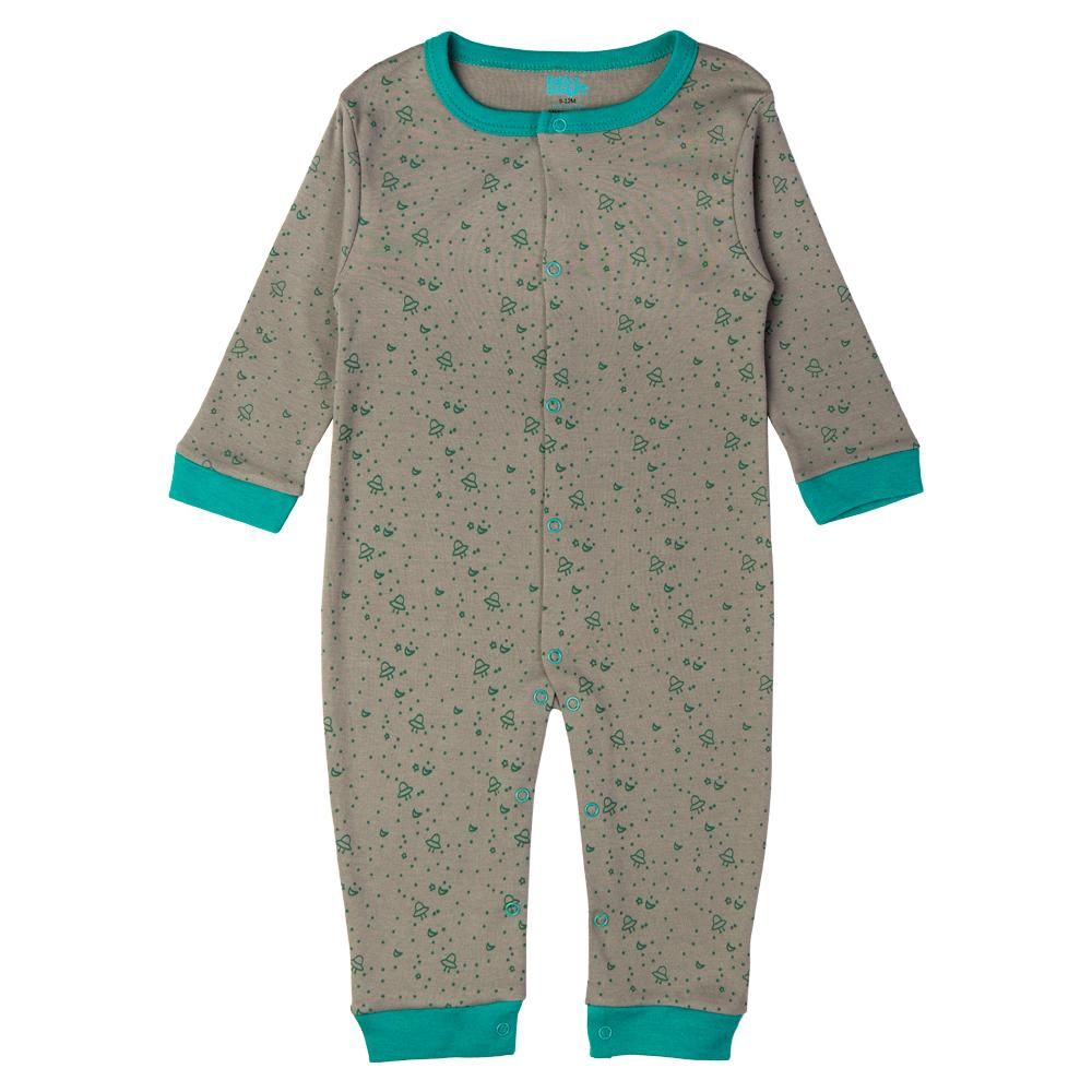 Babies Basic - Printed Long Sleeves Romper/Sleepsuit - Grey