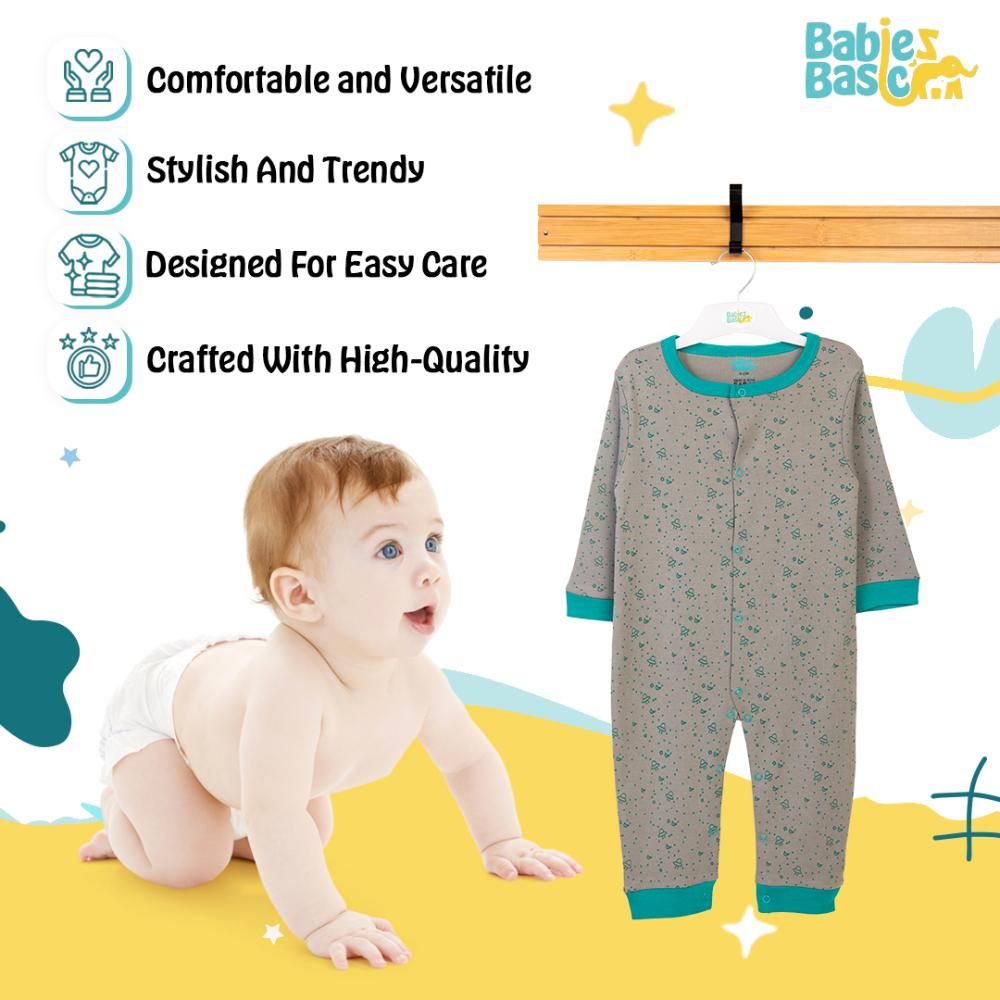 Babies Basic - Printed Long Sleeves Romper/Sleepsuit - Grey