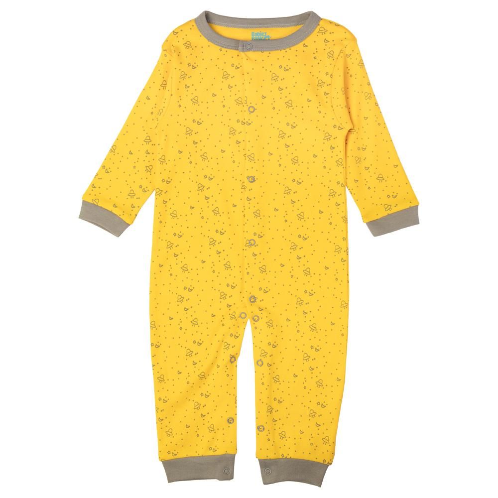 Babies Basic - Printed Long Sleeves Jumpsuit/Romper/Sleepsuit - Yellow