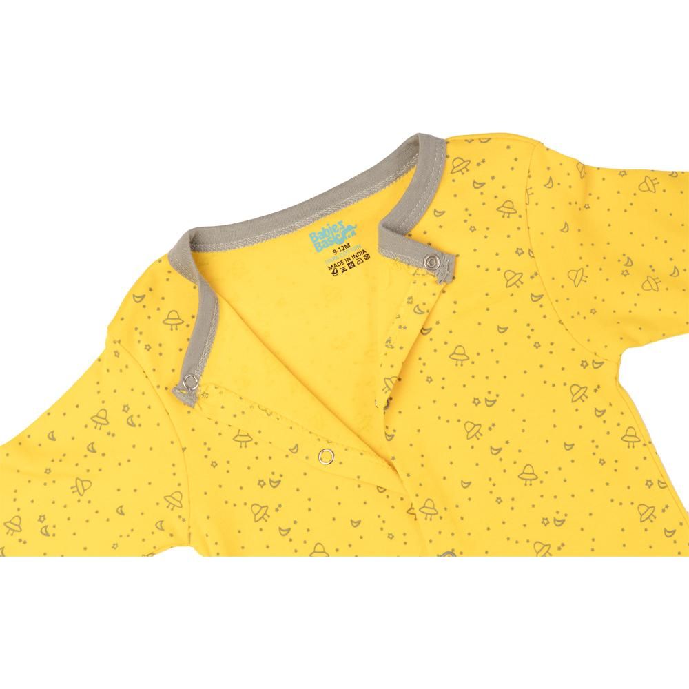 Babies Basic - Printed Long Sleeves Jumpsuit/Romper/Sleepsuit - Yellow