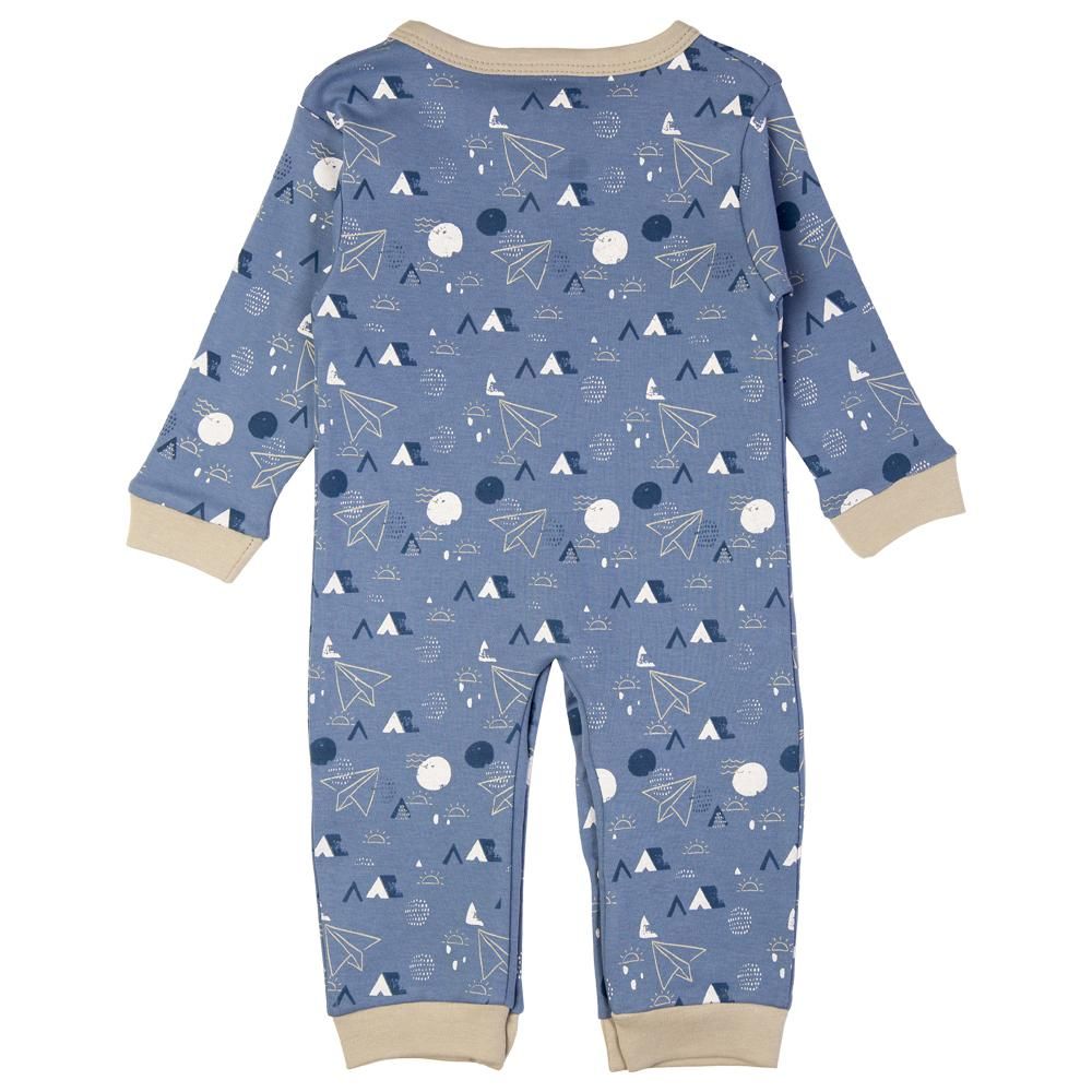 Babies Basic - Printed Long Sleeves Jumpsuit - Dark Sky Blue