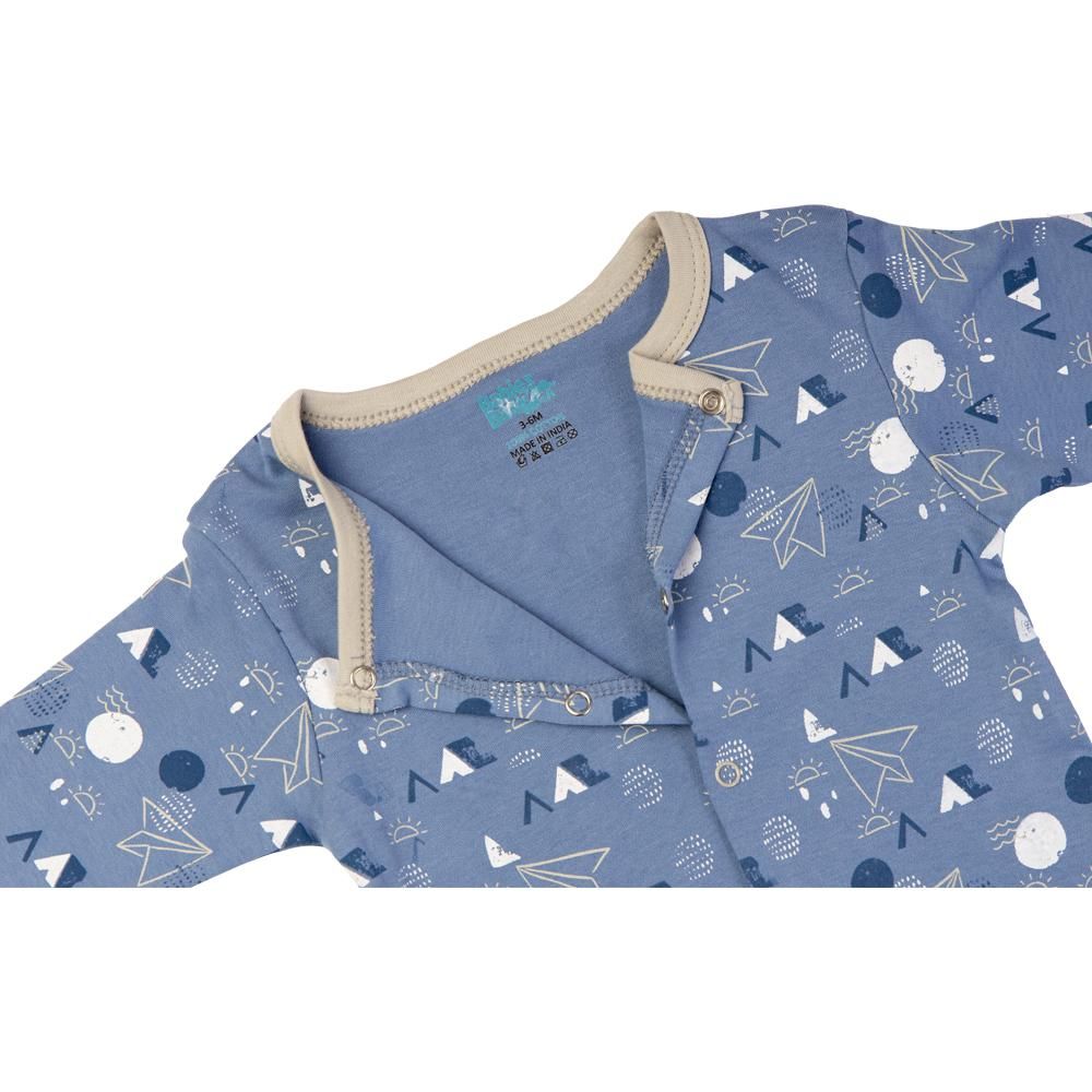 Babies Basic - Printed Long Sleeves Jumpsuit - Dark Sky Blue