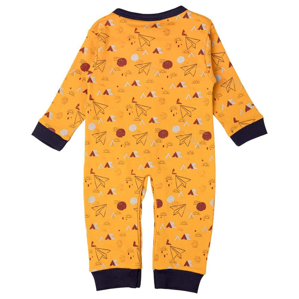 Babies Basic - Printed Long Sleeves Jumpsuit/Romper/Sleepsuit - Mustard