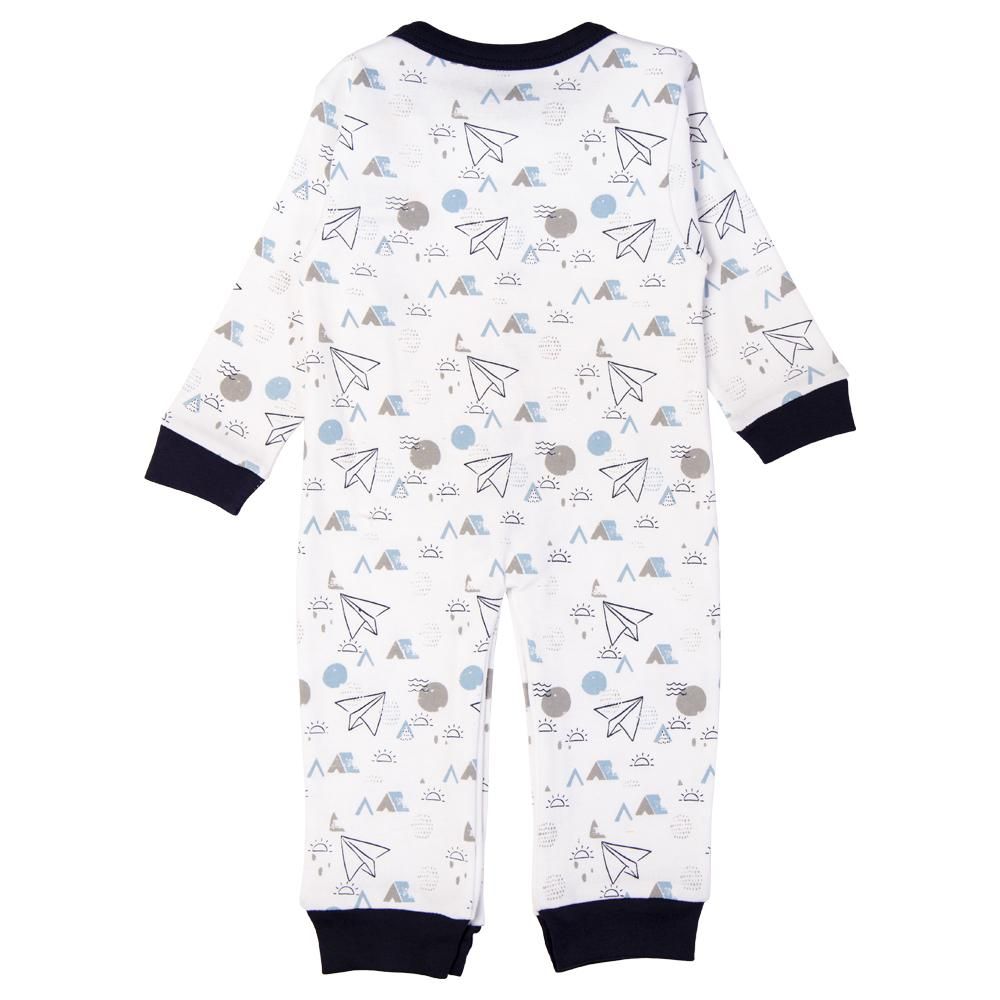 Babies Basic - Printed Long Sleeves Romper/Sleepsuit - White