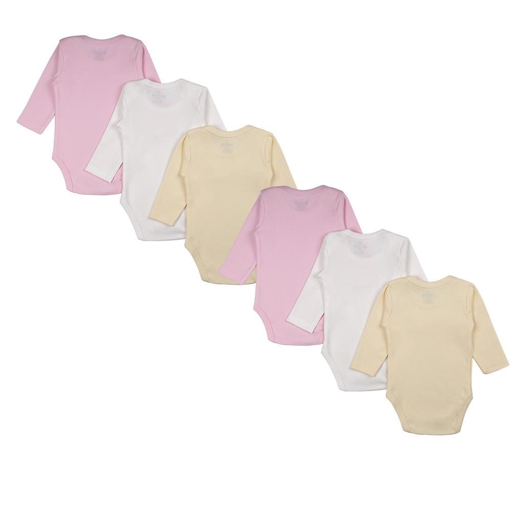 Babies Basic - 6pc-Set - 100% Cotton Girls Long Sleeves Bodysuit_Pink/Lemon