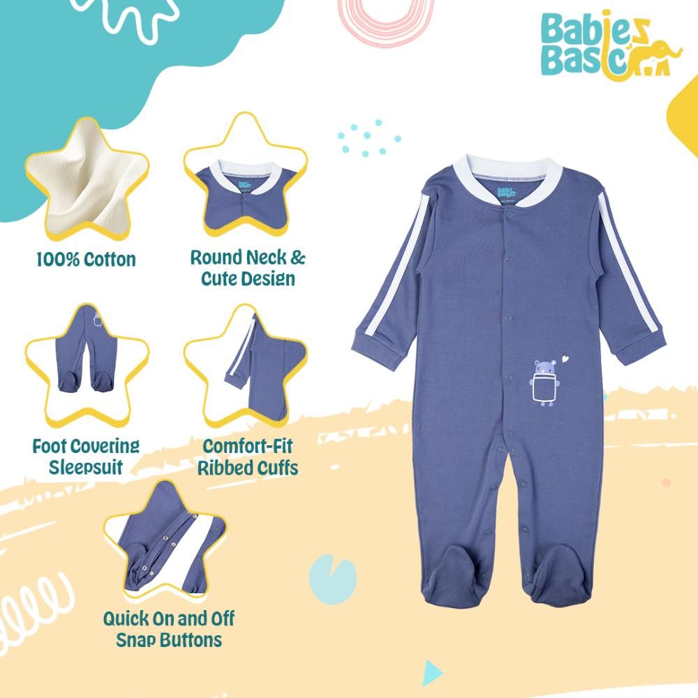 Babies Basic - Printed Long Sleeves Jumpsuit/Romper/Sleepsuit - Dark Blue