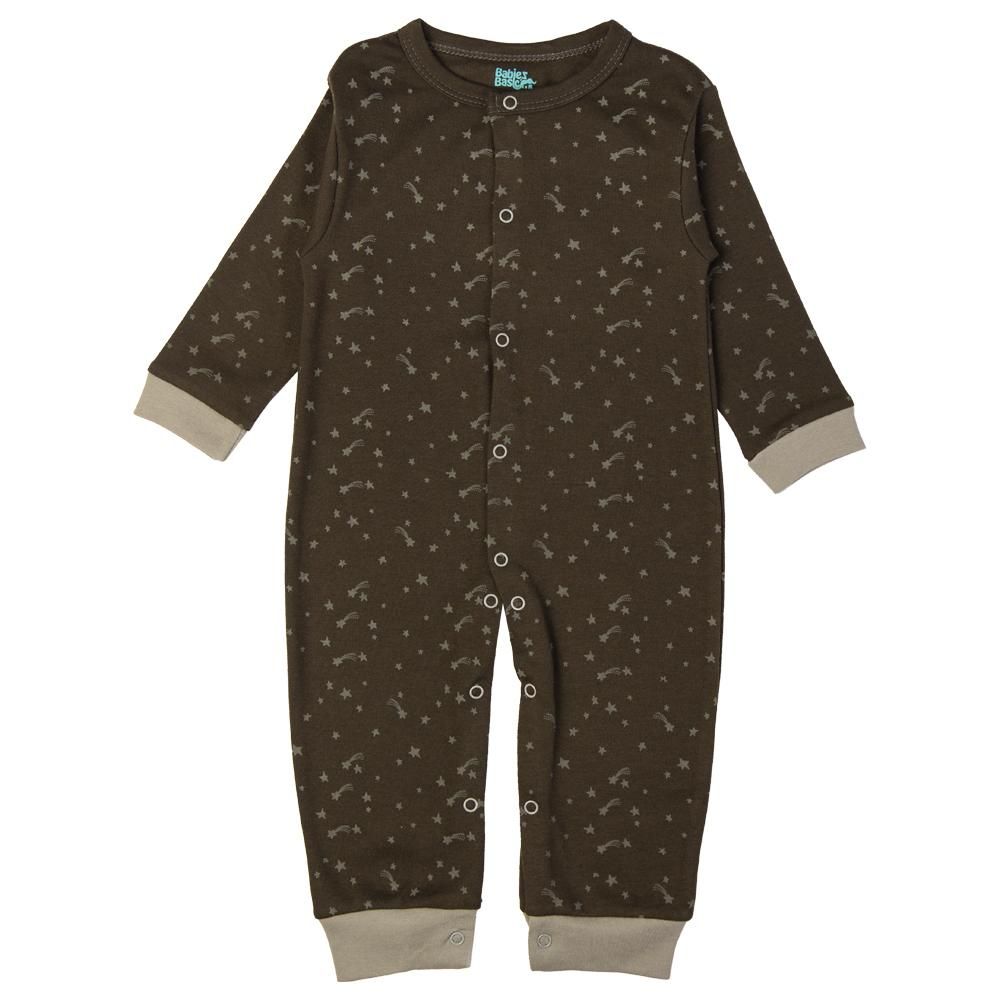 Babies Basic - Printed Long Sleeves Jumpsuit/Romper/Sleepsuit - Olive Green