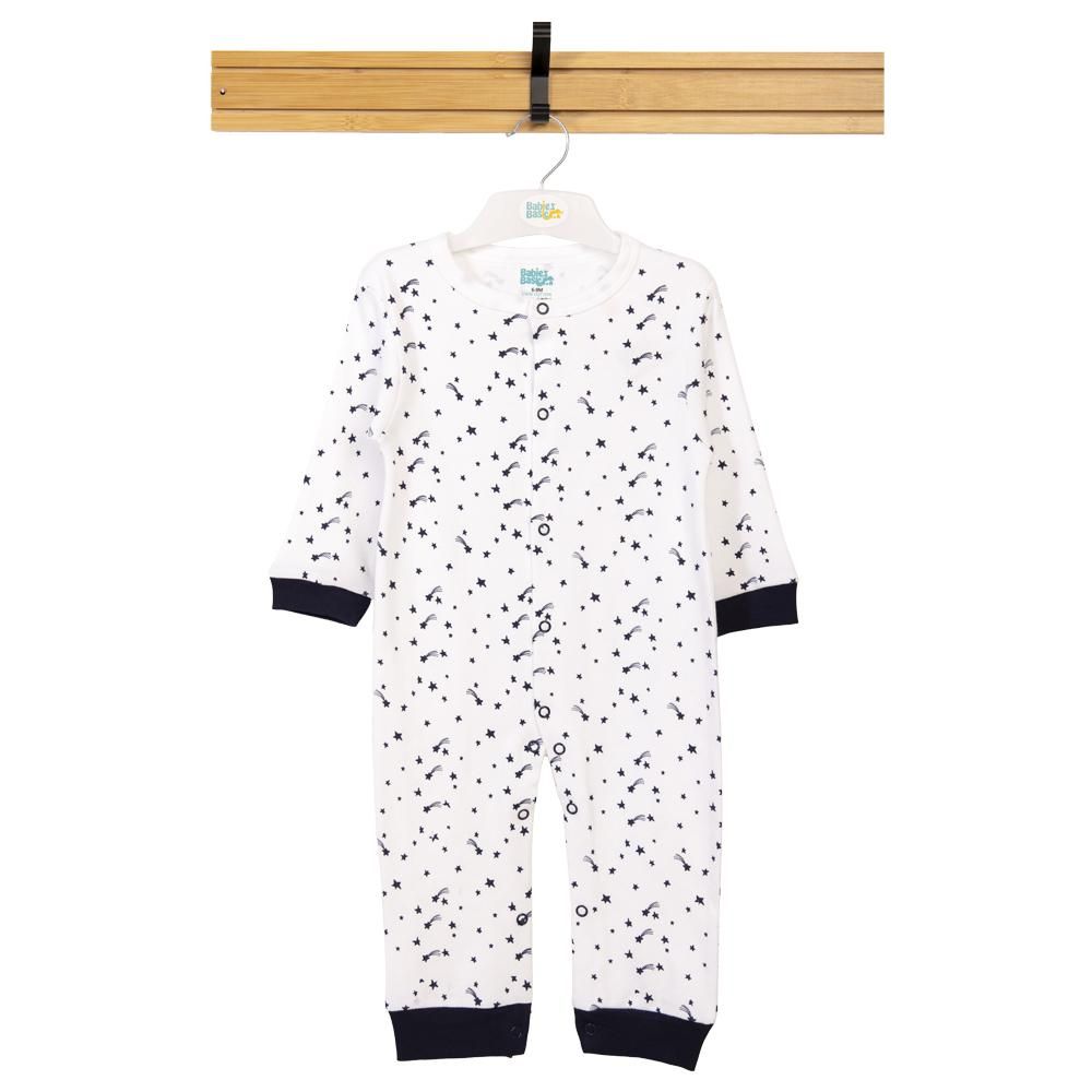 Babies Basic - Printed Long Sleeves Jumpsuit/Romper - White