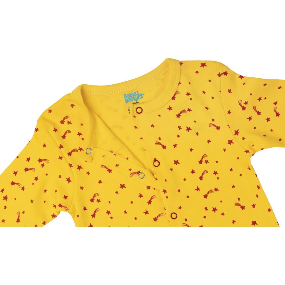 Babies Basic - Printed Long Sleeves Jumpsuit/Romper/Sleepsuit - Yellow/Red