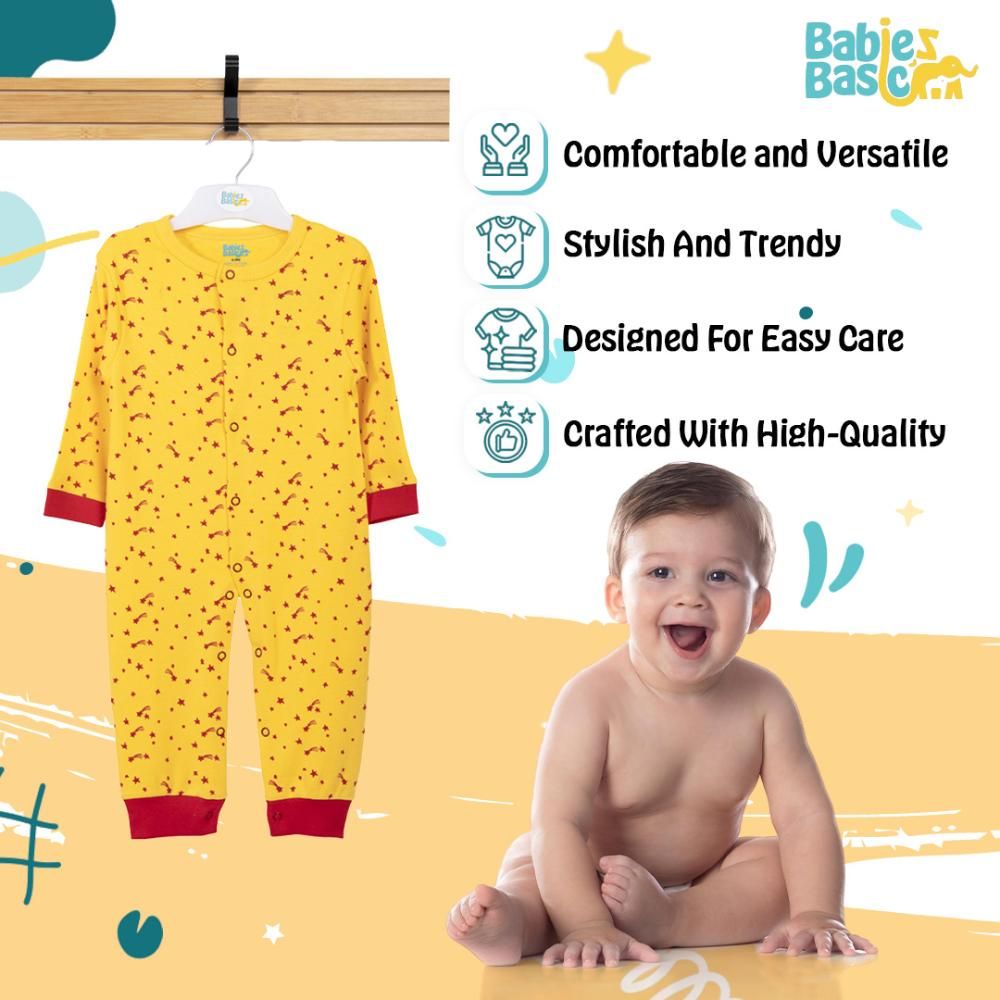 Babies Basic - Printed Long Sleeves Jumpsuit/Romper/Sleepsuit - Yellow/Red