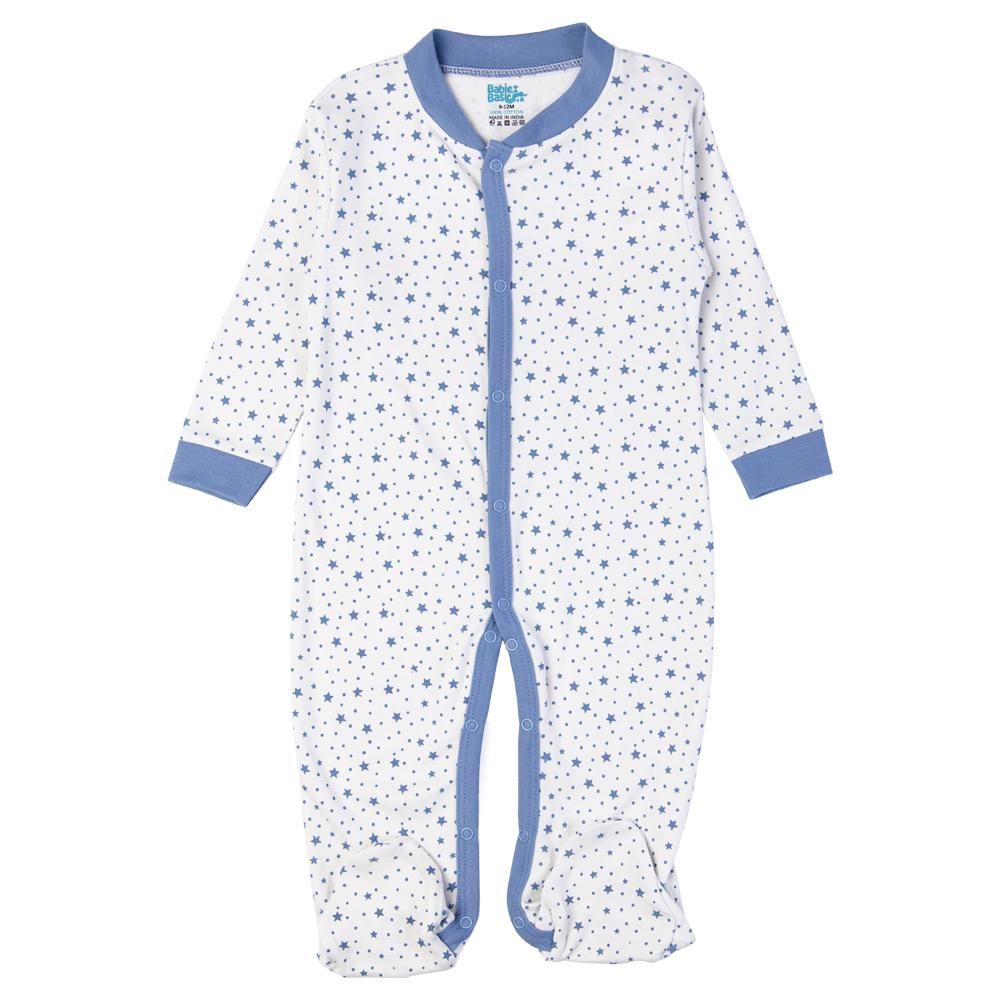 Babies Basic - Printed Long Sleeves Jumpsuit/Romper/Sleepsuit - Blue