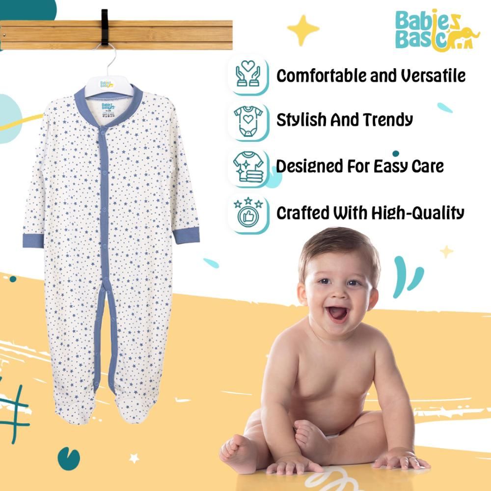 Babies Basic - Printed Long Sleeves Jumpsuit/Romper/Sleepsuit - Blue