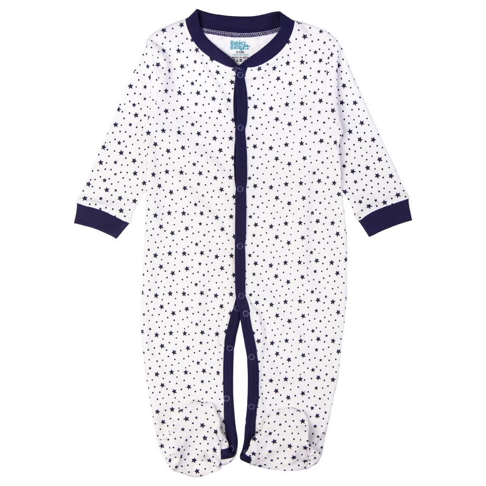 Babies Basic - Printed Long Sleeves Romper/Sleepsuit - White