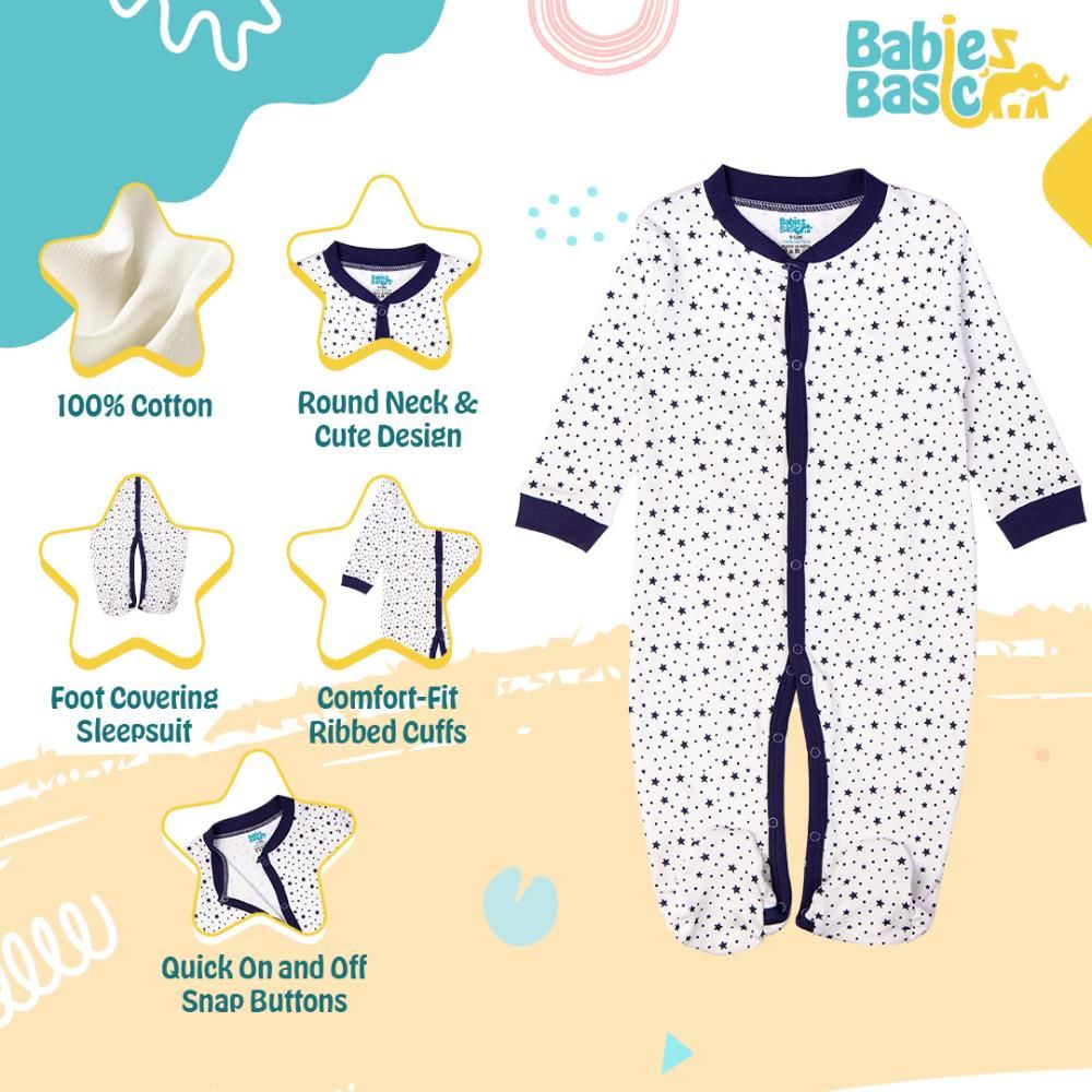 Babies Basic - Printed Long Sleeves Romper/Sleepsuit - White