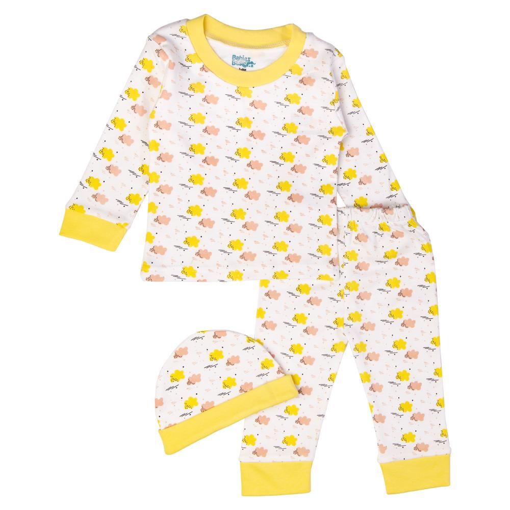 Babies Basic - 7pc Cotton Set - Bib, Romper, Mittens, Blanket, Cap, Top & Pyjama - White/Lemon