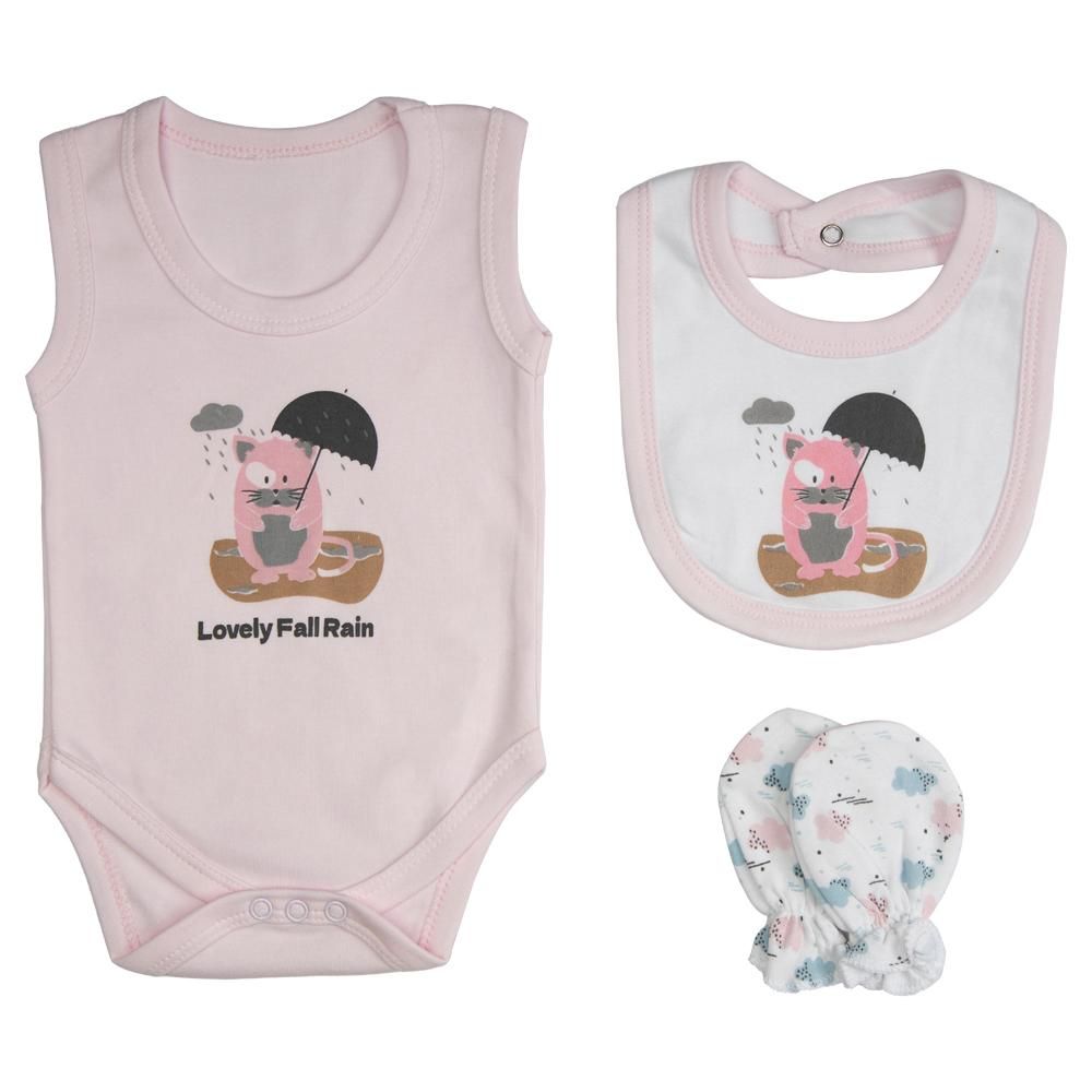 Babies Basic - 7pc Cotton Set - Bib, Romper, Mittens, Blanket, Cap, Top & Pyjama - White/Light Pink