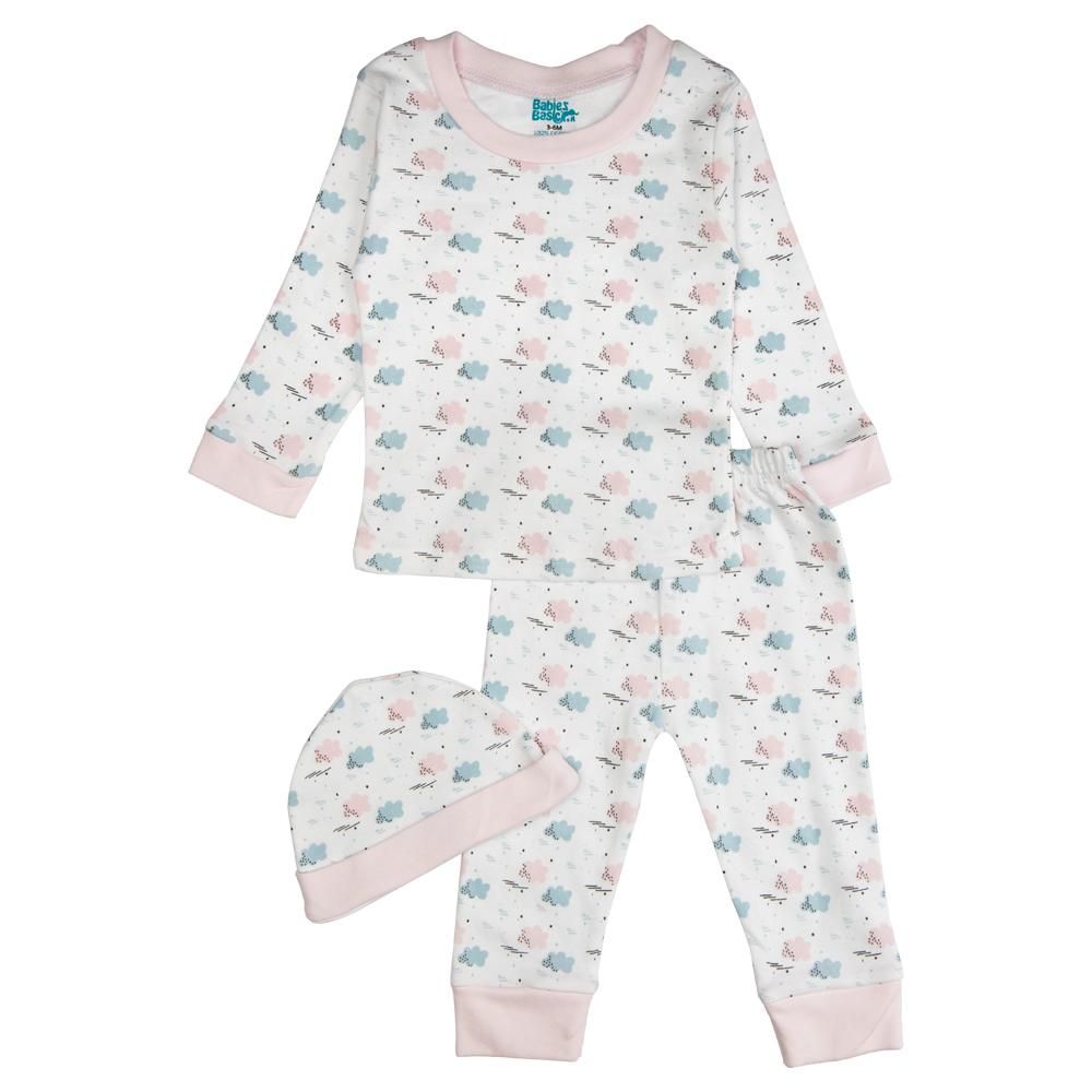 Babies Basic - 7pc Cotton Set - Bib, Romper, Mittens, Blanket, Cap, Top & Pyjama - White/Light Pink