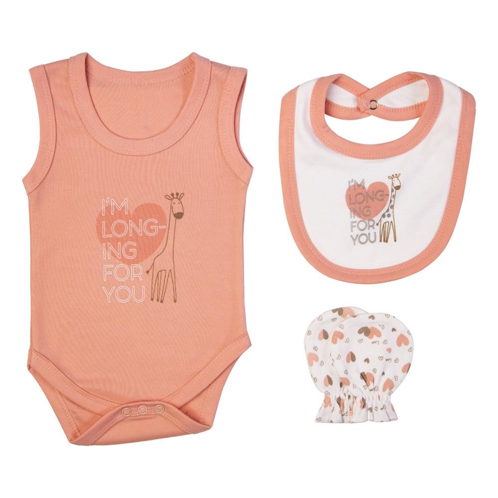 Babies Basic - 7pc Cotton Set - Bib, Romper, Mittens, Blanket, Cap, Top & Pyjama - Heart - Rose-3-6M