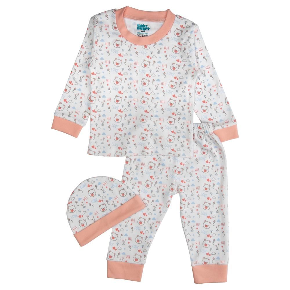 Babies Basic - 7pc Cotton Set - Bib, Romper, Mittens, Blanket, Cap, Top & Pyjama - White/Pink