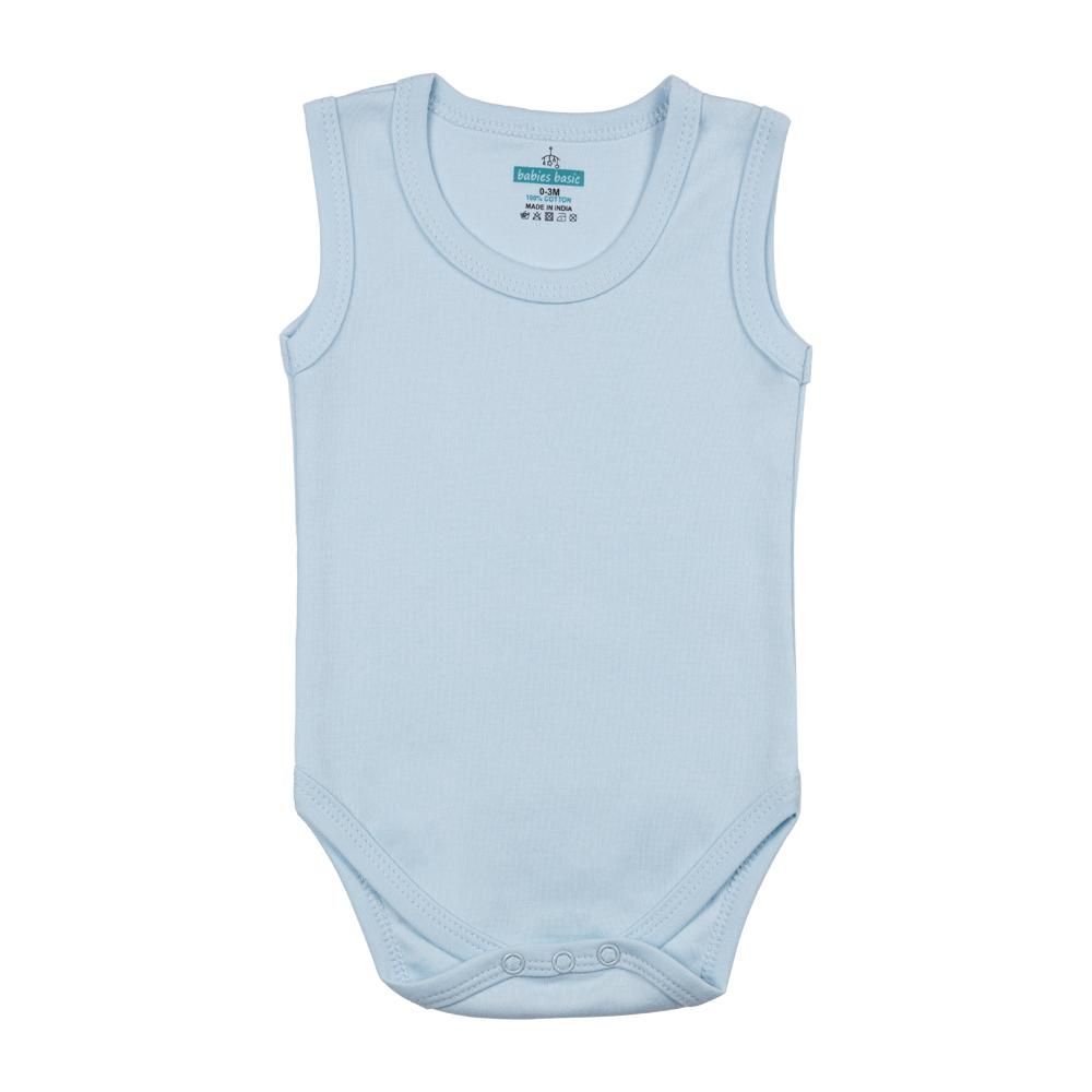 Babies Basic - 6pc-Set - 100% Cotton Boys Sleeveless Bodysuit_Blue/Brown