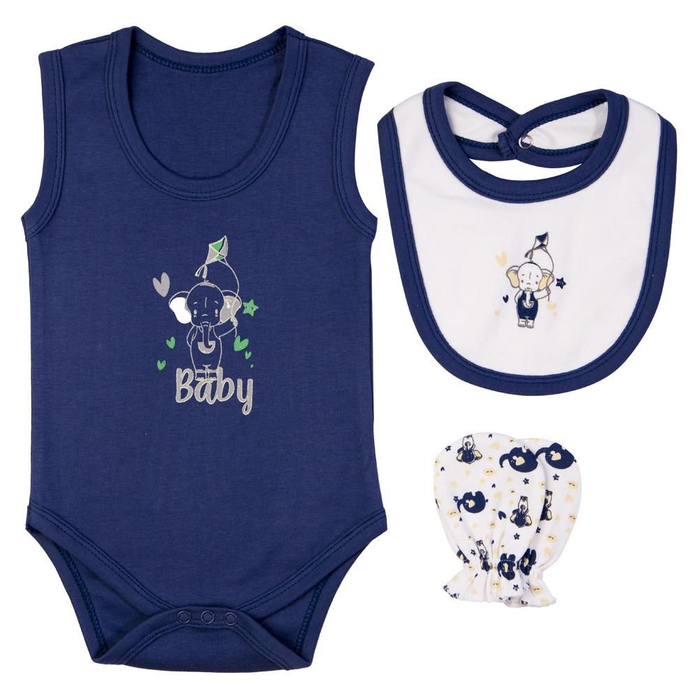 Babies Basic - 7pc-Set - Baby Cotton Gift Set - Elephant - Air Force Blue