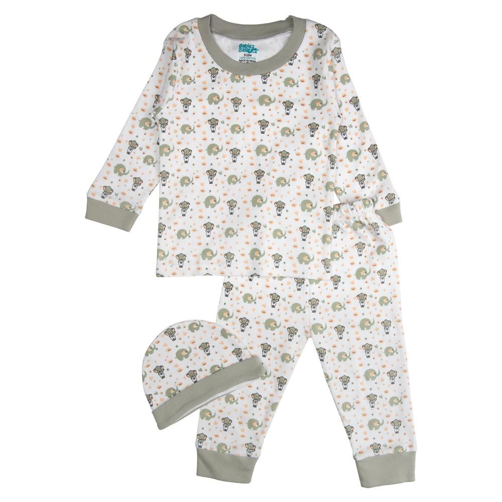 Babies Basic - 7pc Cotton Set - Bib, Romper, Mittens, Blanket, Cap, Top & Pyjama - Grey