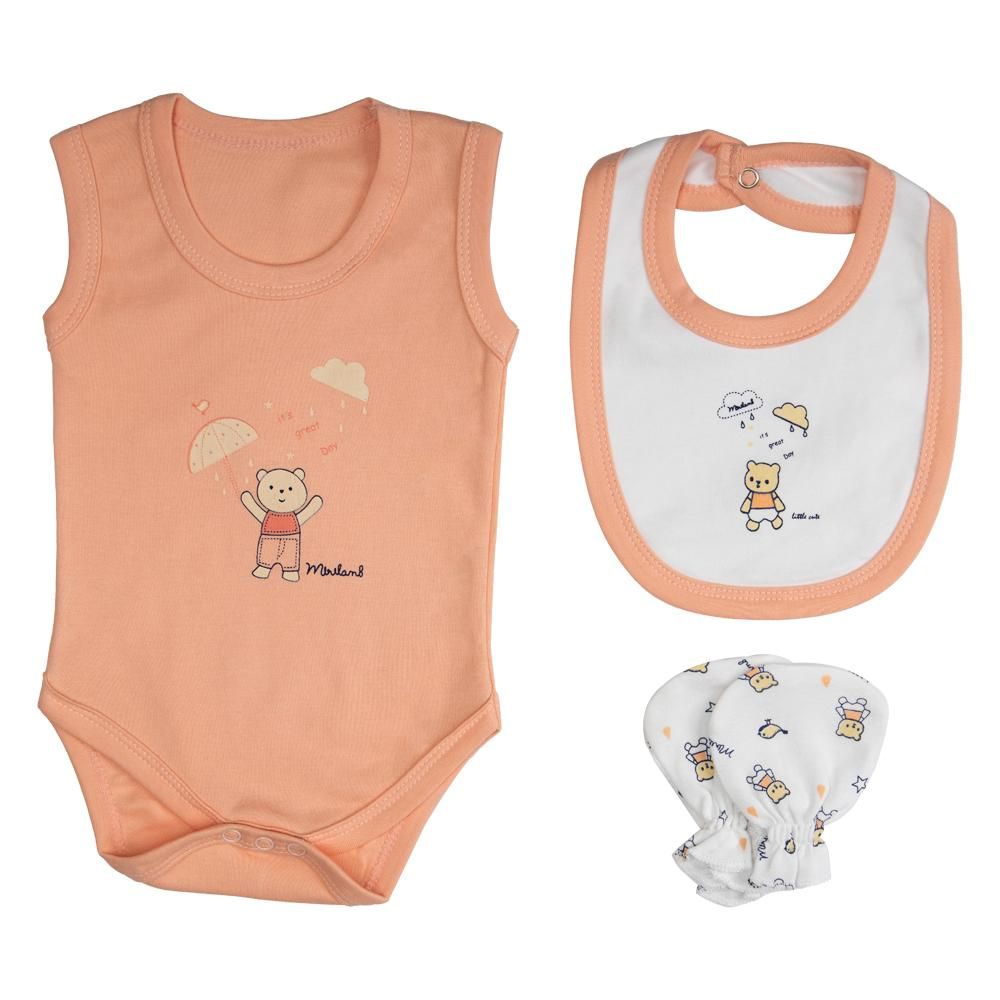 Babies Basic - 7pc Cotton Set - Bib, Romper, Mittens, Blanket, Cap, Top & Pyjama - Teddy Bear - Rose