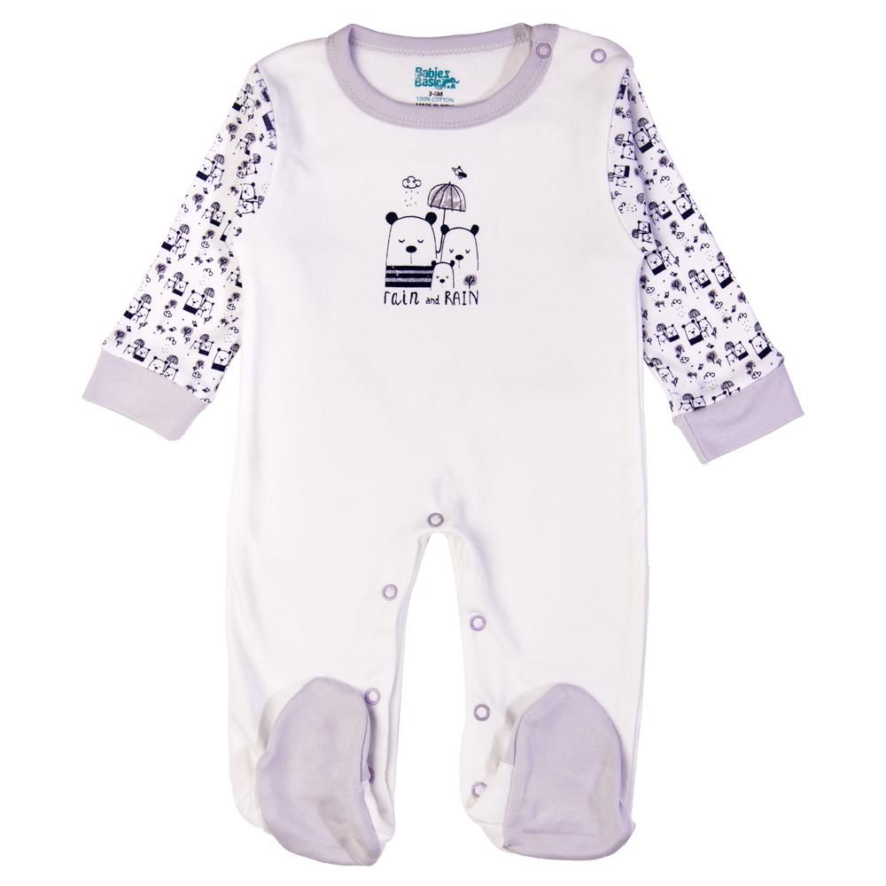 Babies Basic - 5pc Set - Bib, Romper, Mittens, Cap & Jumpsuit - Rain - Lavender