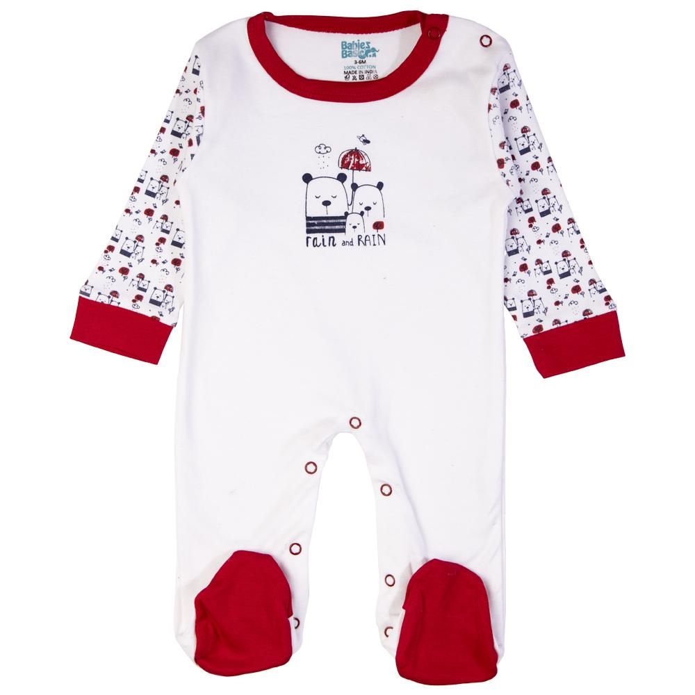 Babies Basic - 5pc Set - Bib, Romper, Mittens, Cap & Jumpsuit - Rain - Red