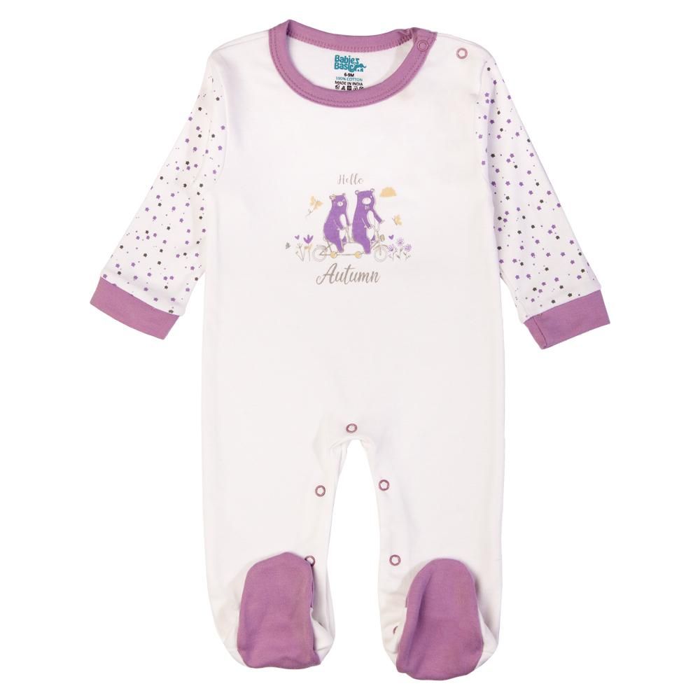 Babies Basic - 5pc Set - Bib, Romper, Mittens, Cap & Jumpsuit - Hello Autumn - Purple