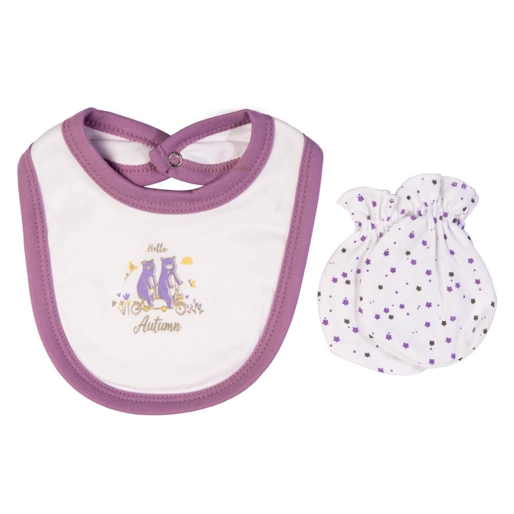 Babies Basic - 5pc Set - Bib, Romper, Mittens, Cap & Jumpsuit - Hello Autumn - Purple